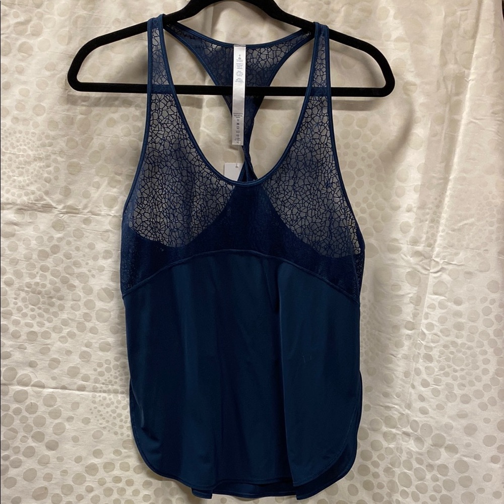 67 -Lululemon Jaded Green Teal Twist & Train Mesh Tank Top Size 8